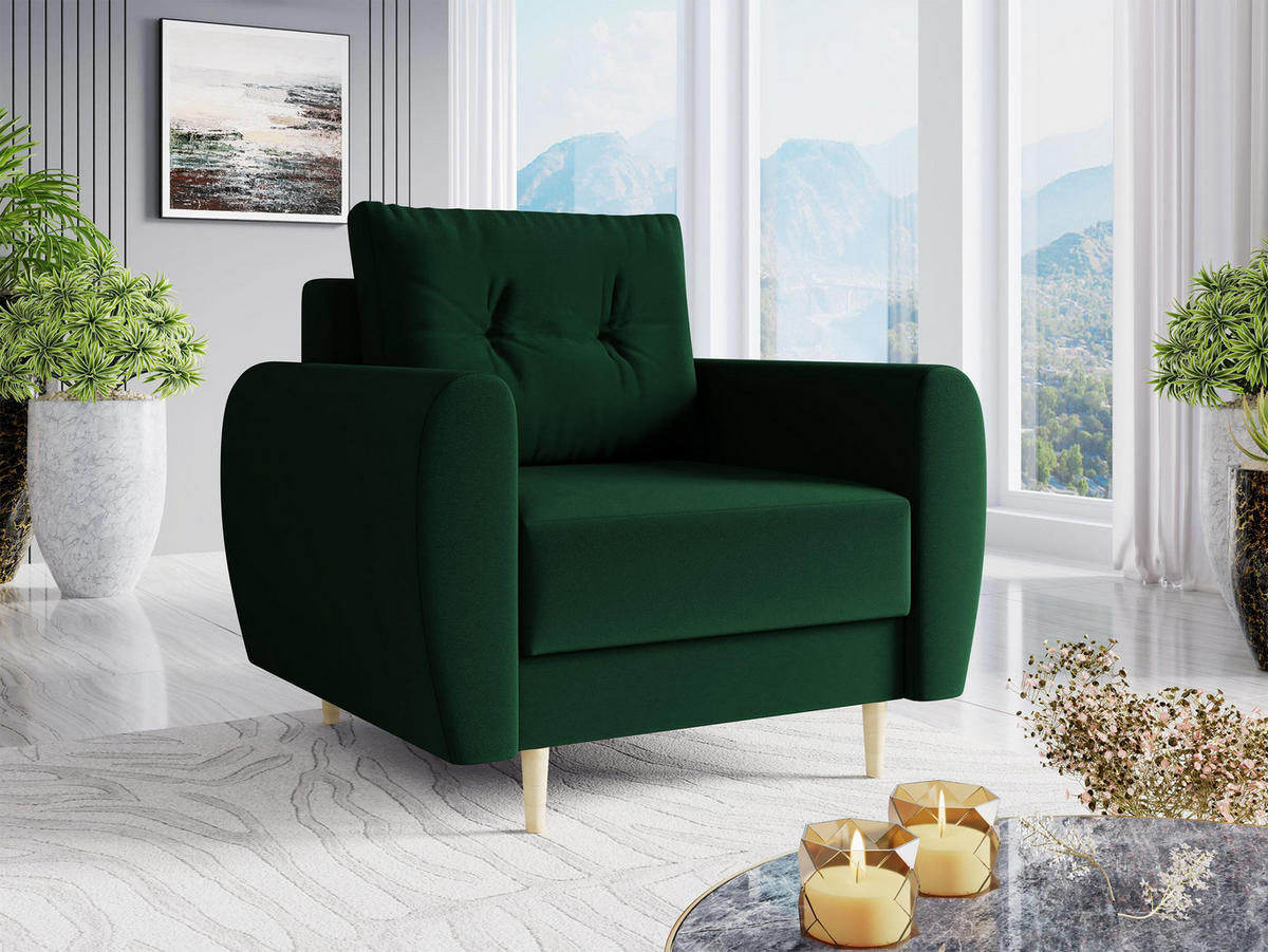 SESSEL Palermo - Naturfarben/Grün, Holz/Textil (104/95/82cm) - MIRJAN24