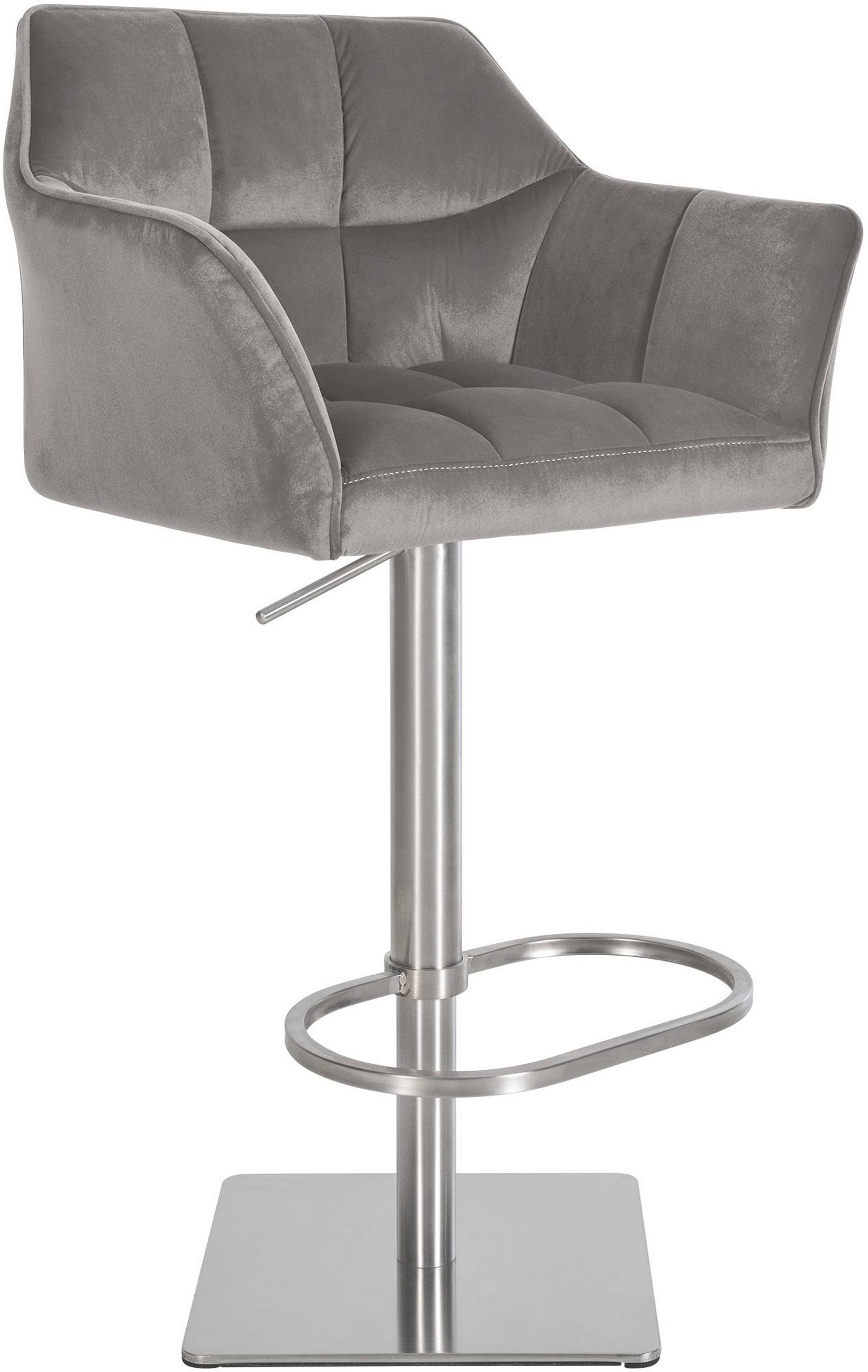 BARHOCKER Damaskus E Samt grau - Edelstahlfarben/Grau, Textil/Metall (64/110/48cm) - TPFLiving