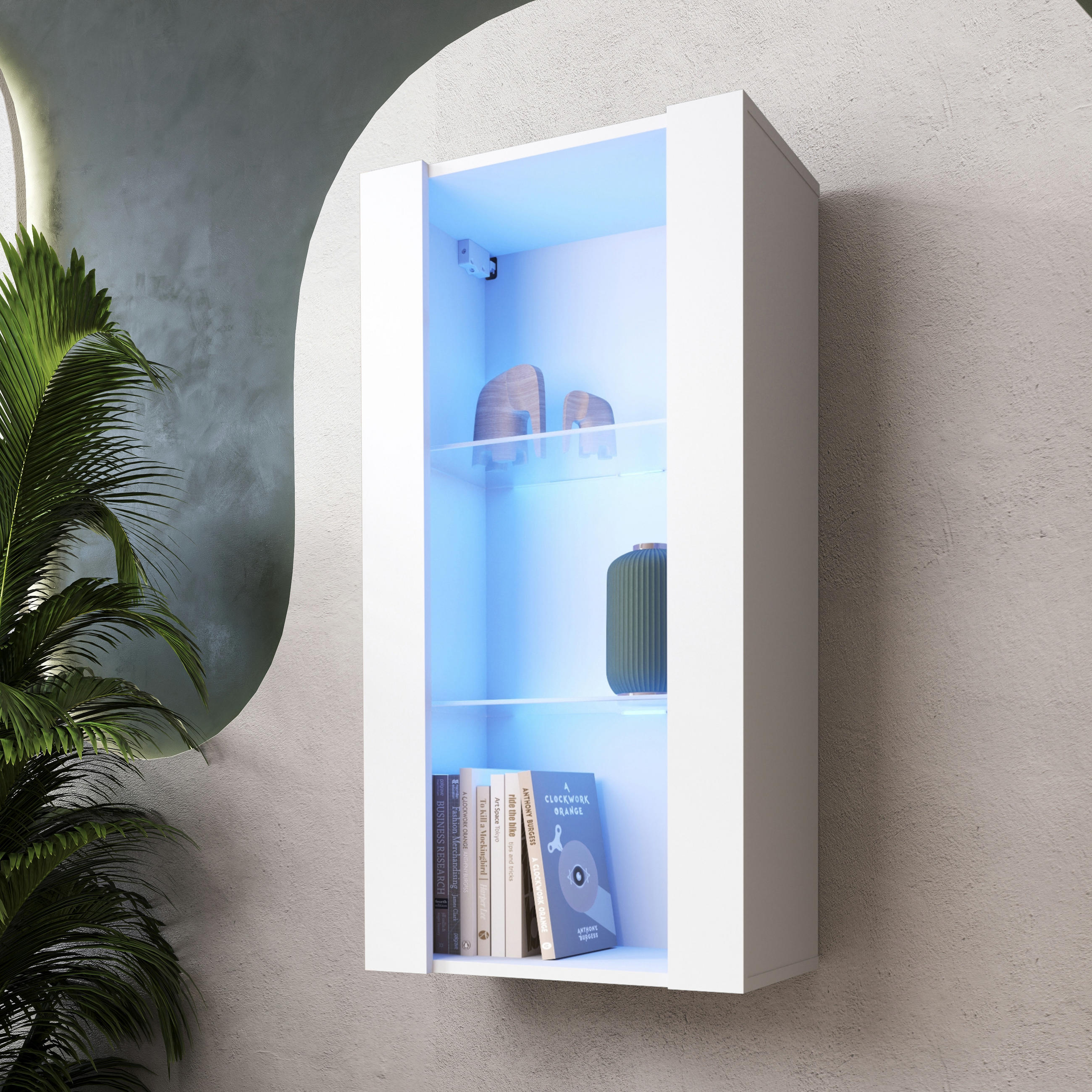 HÄNGEVITRINE TIVOLI Vertical 100, Weiss, LED Blau - Weiß, Glas/Holzwerkstoff (50/100/29.5cm) - Komodee