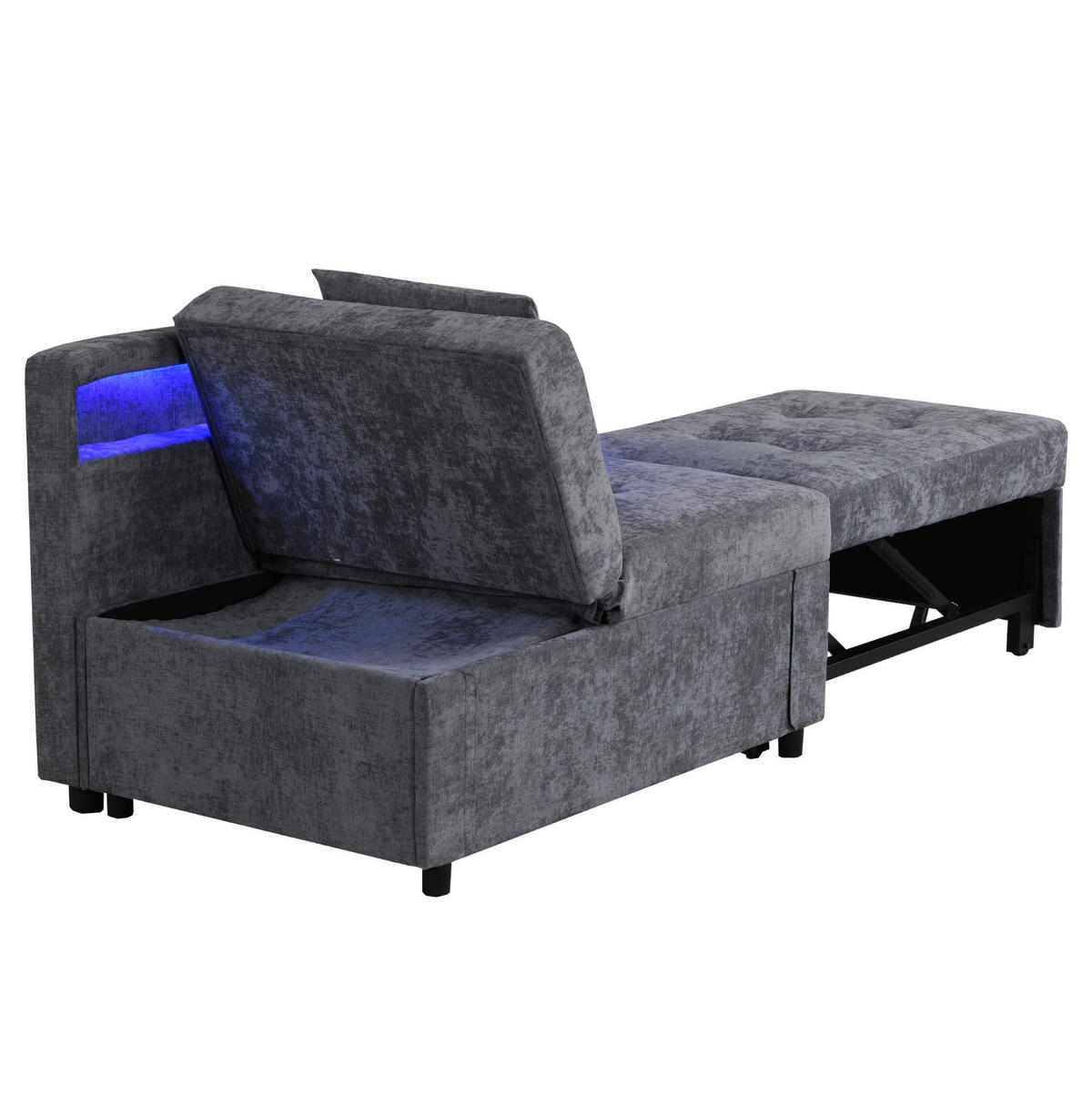 SCHLAFSOFA 3-in-1 mit verstellbarer Rückenlehne und USB-anschlüssen Hellgrau 177/68/65 cm - Hellgrau, Leder (68/65/97cm) - OKWISH