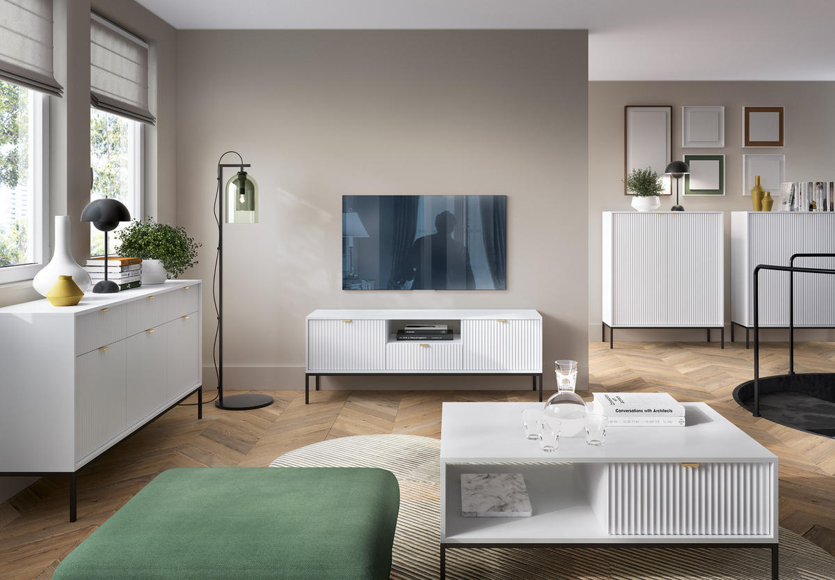 NACHTTISCH Nova - NOC, Geriffelte Front mit Goldenes Griffdesign 54x39x56 cm Weiß - Schwarz/Weiß, Holzwerkstoff/Kunststoff (54/56/39cm) - DomoHome