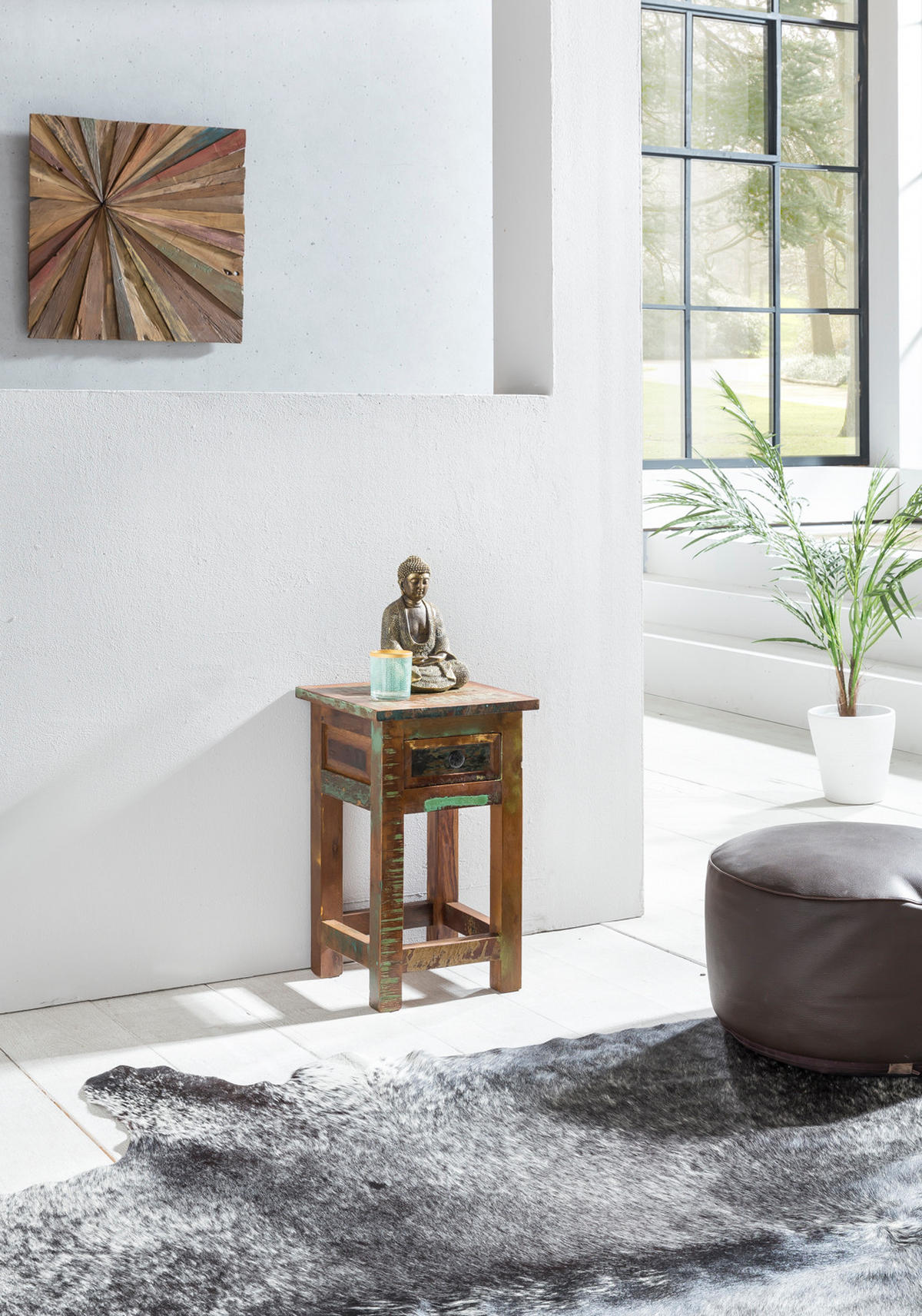 BEISTELLTISCH – Mango Massivholz Braun mit Schublade Shabby Chic - Braun, Holz (30/30/50cm) - KADIMA DESIGN