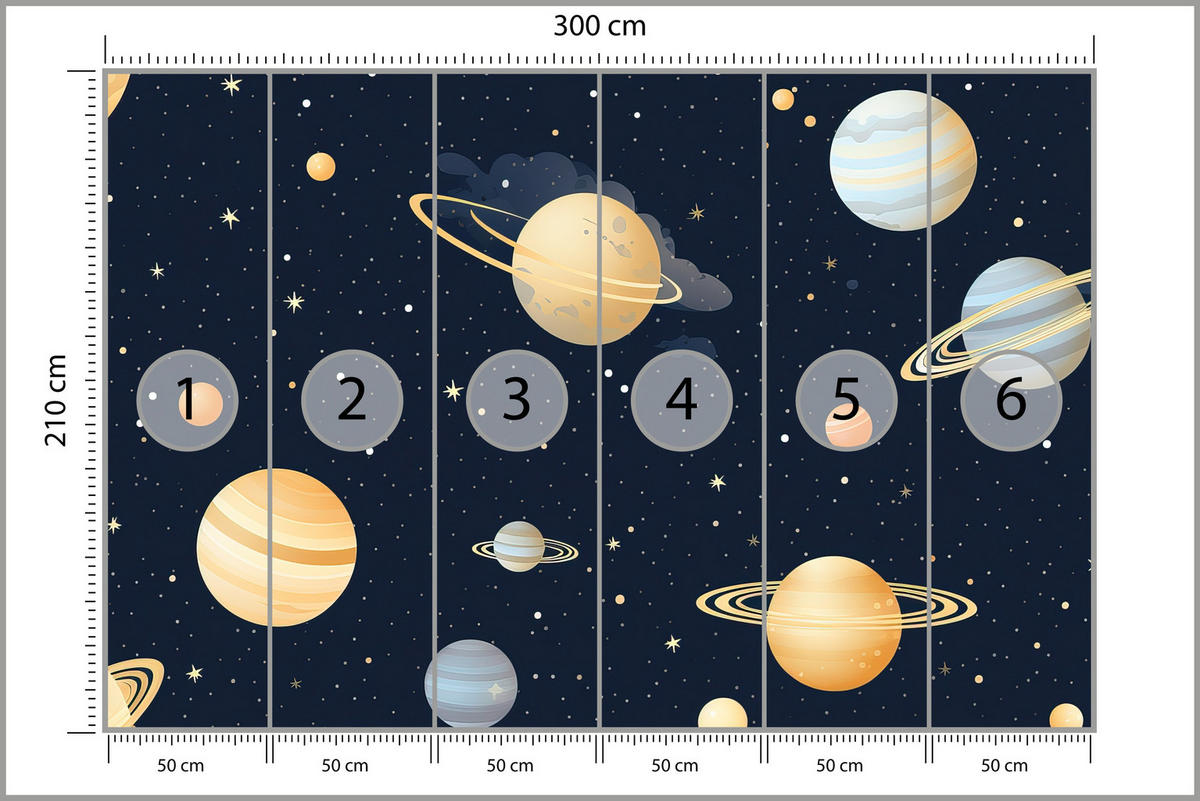 FOTOTAPETE für Kinderzimmer Märchen Galaxie Planeten Sterne 300x210 - Blau/Gelb, Papier (300/210cm) - Muralo