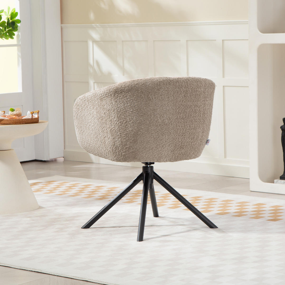 SESSEL Loungesessel mit Armlehne, 360° Drehfunktion, Leinenoptik, Hellbraun - Braun, Textil (58.5/78.5/59cm) - HOMCOM
