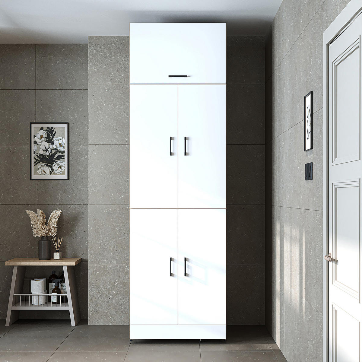 WASCHMASCHINENSCHRANK DORA-II 70cm Breit, 230cm Hoch - Eiche Bianco, Holzwerkstoff (70/230/74cm)