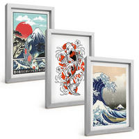 BILDER SET 3er Set - 20x30 cm Silberner Rahmen - Berge von Fischen Große Welle Japan - Silberfarben, Kunststoff (20/30cm) - TULUP