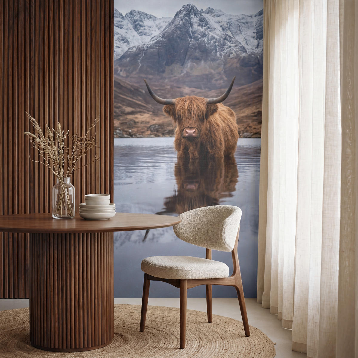TAPETE - Schottischer Hochländer - Braun - Wasser - 100x220 cm - Braun, Papier (100/220cm) - OnlyWow