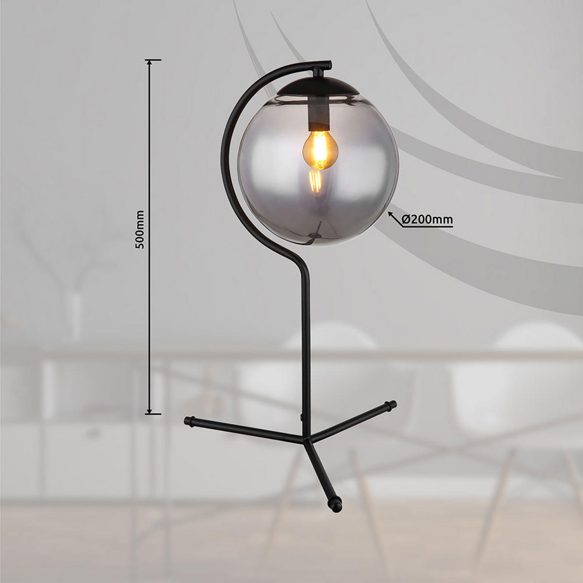 LED TISCHLEUCHTE PORRY Grau Metall Glas - Grau, Glas (35/35/50cm) - Globo Lighting