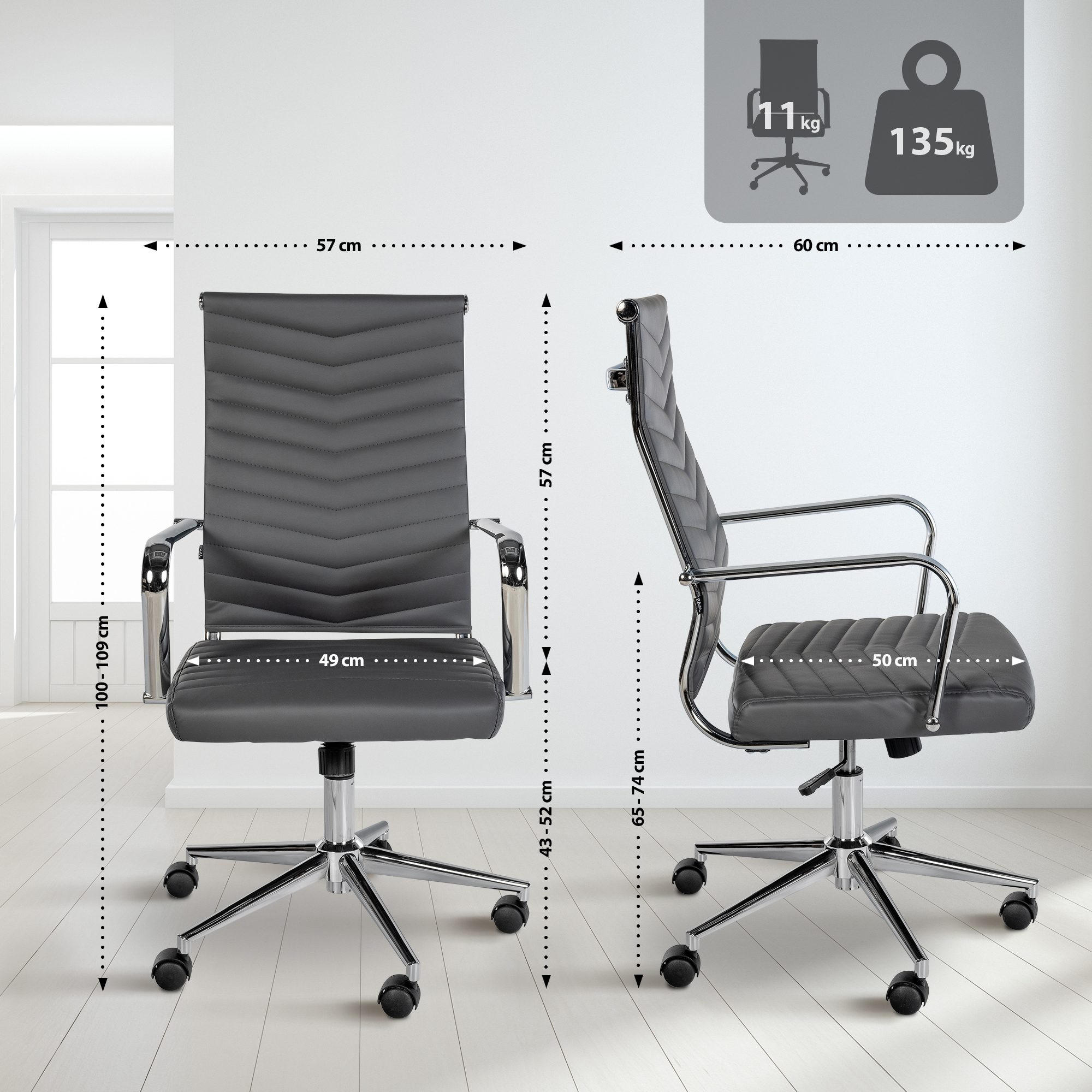 Thumbnail - CLP Drehstuhl, Grau, Textil, 57x100x60 cm, Arbeitszimmer, Bürostühle, Drehstühle