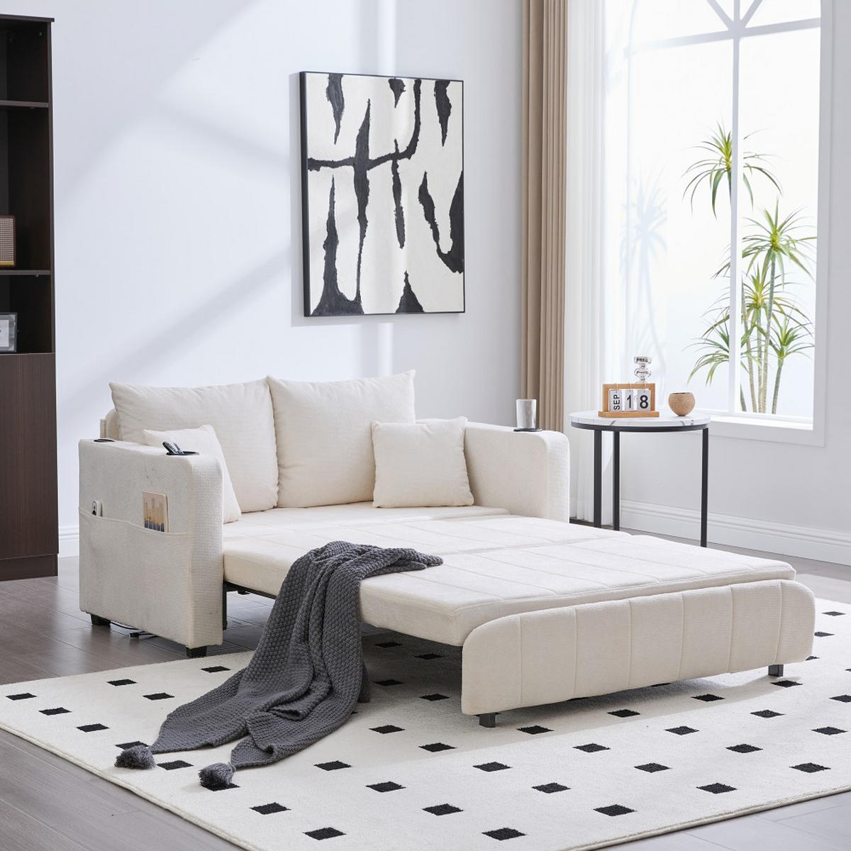SCHLAFSOFA Zweisitzer mit Schlaffunktion,ausziehbar,Chenille,Beige - Beige, Textil (73/83/139cm) - LVHOM
