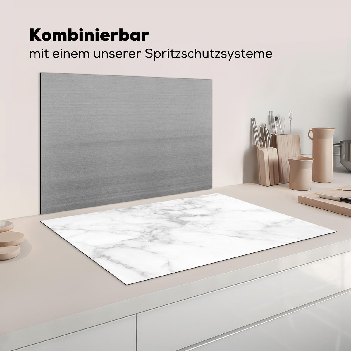 KRYT NA INDUKČNÍ DESKU Mramor - Šedý - Bílý - Texturovaný mramor 80x52.2 cm - bílá, plast (80.2/52.2/0.2cm) - MuchoWow