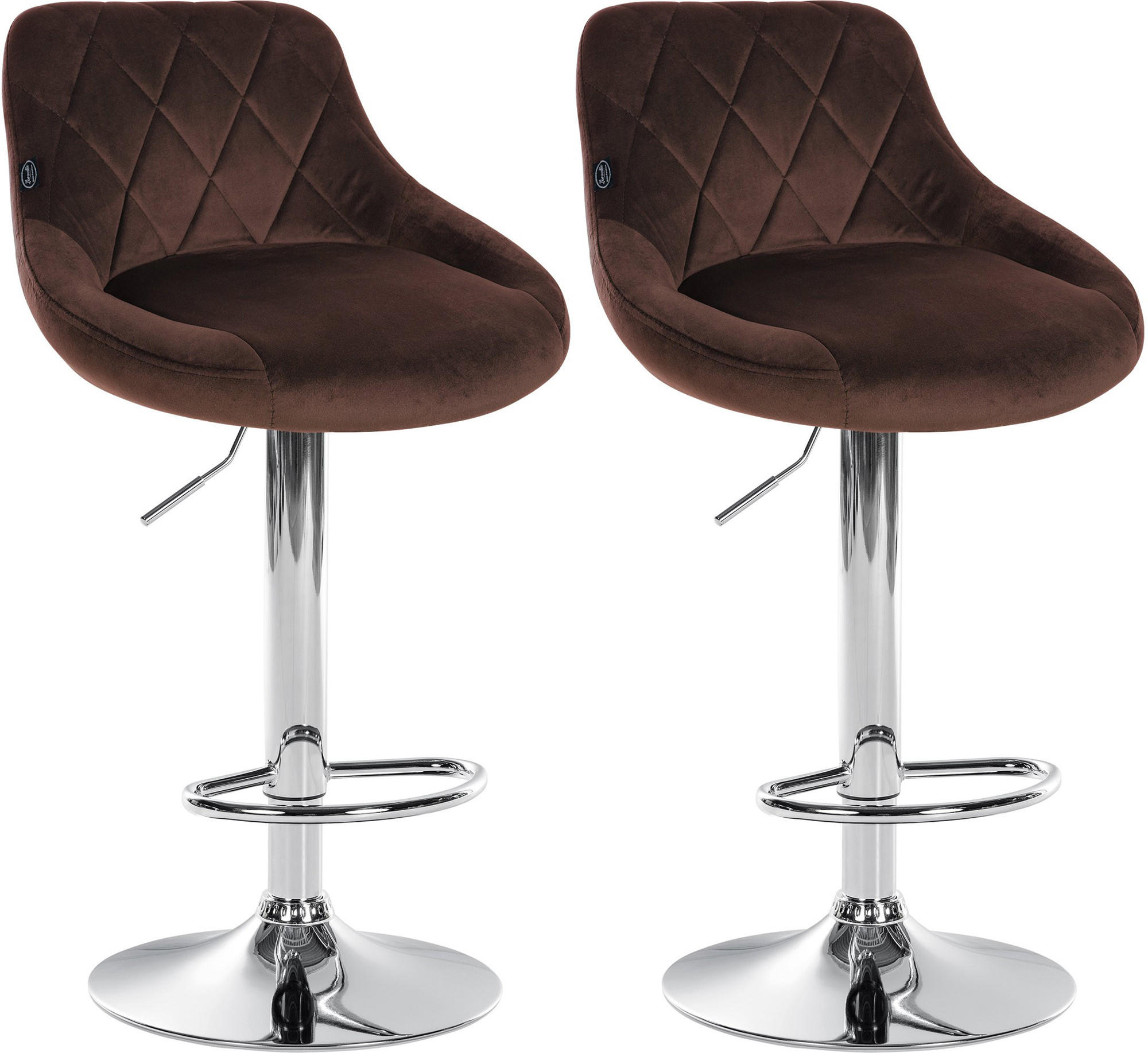 BARHOCKER 2er Set Samt braun - Chromfarben/Braun, Textil/Metall (46/83/49cm) - CLP