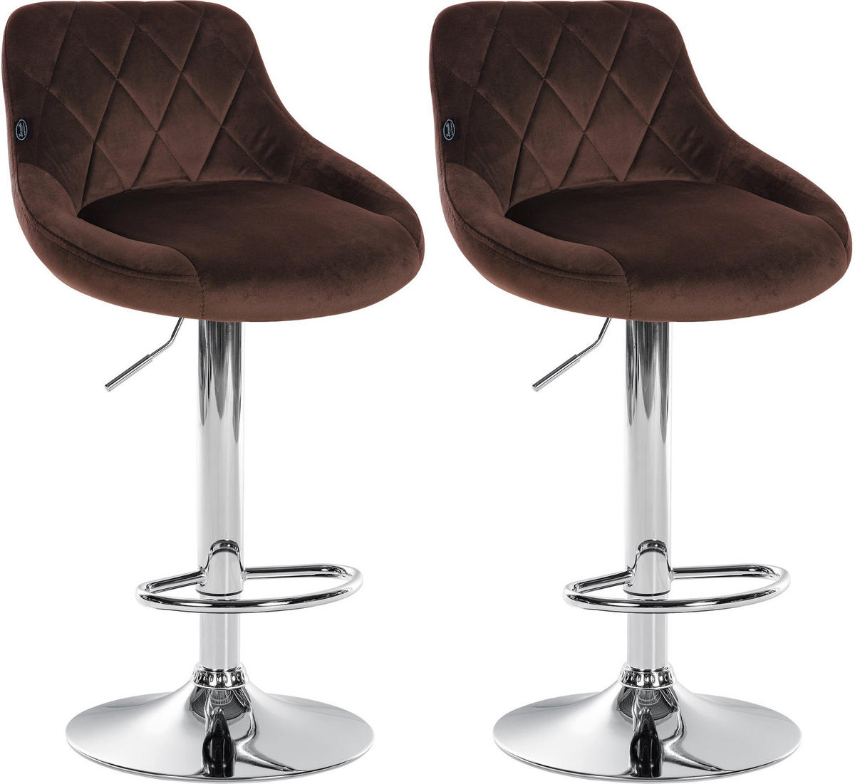 BARHOCKER 2er Set Samt braun - Chromfarben/Braun, Textil/Metall (46/83/49cm) - CLP