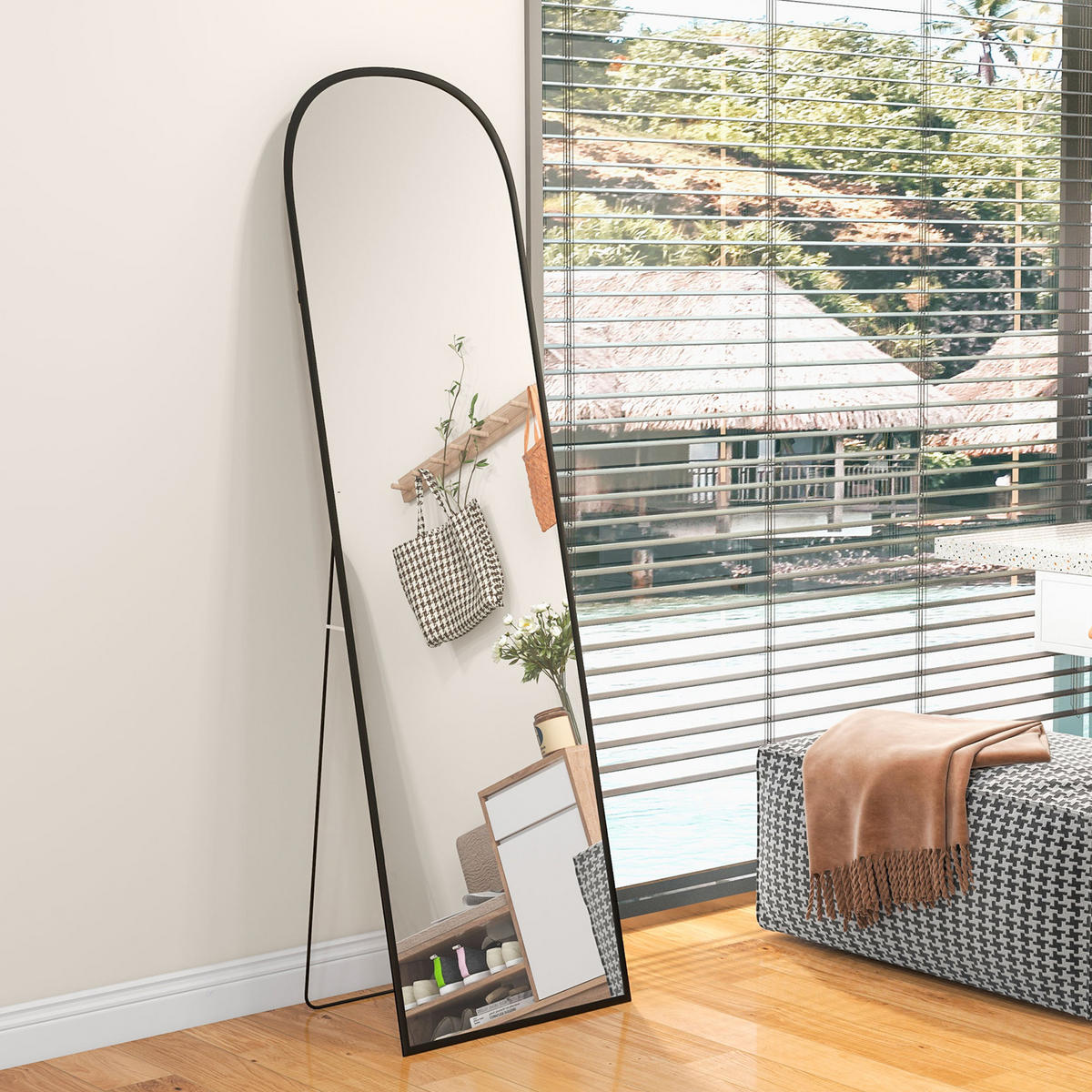 GANZKÖRPERSPIEGEL Aluminiumlegierung Hartglas Schwarz - Schwarz, Metall (50/170/1.5cm) - HOMCOM