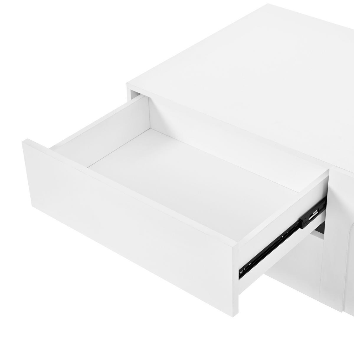 COUCHTISCH aus MDF und Spanplatte 100x50x39,5 cm Weiß mit 2 Schubladen und Türen - Weiß, Holzwerkstoff (100/50/39.5cm) - IVMEU