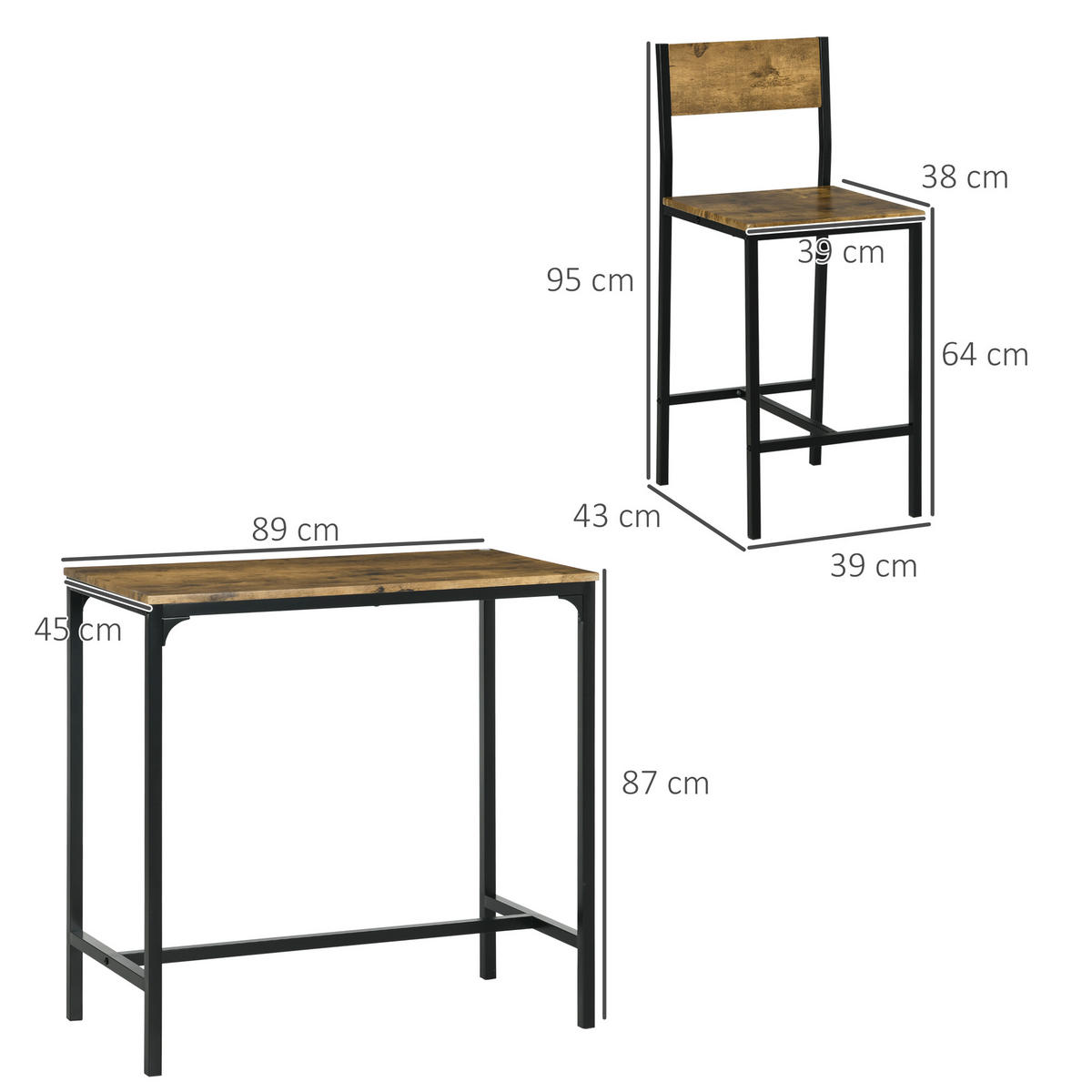 BAR-SET Rostfarben 89.0/45.0/87.0cm - Rostfarben, Holzwerkstoff (45/87/89cm)