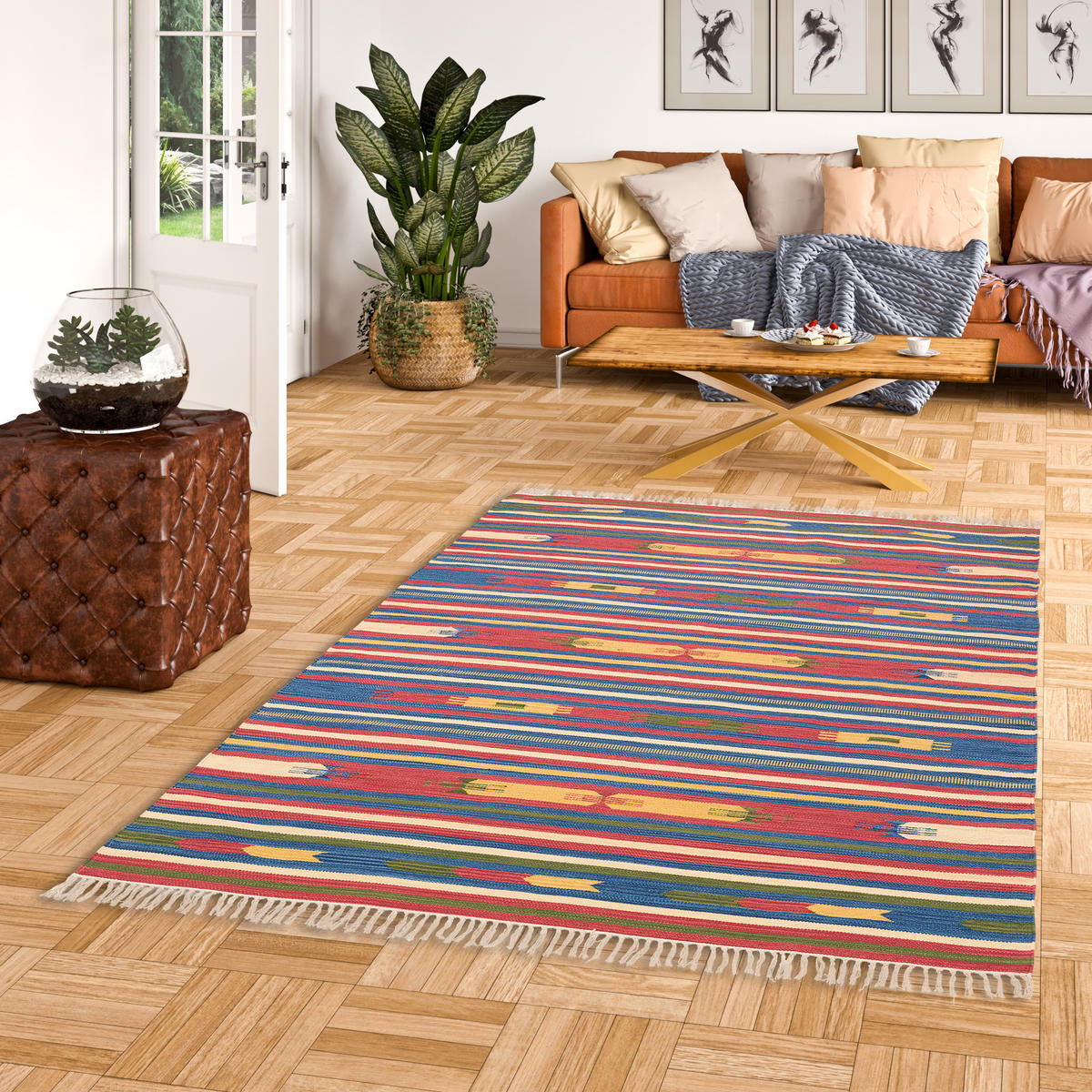 BAUMWOLLE NATUR KELIM TEPPICH LINA STRIPES - Multicolor, Textil (200/290cm) - Pergamon