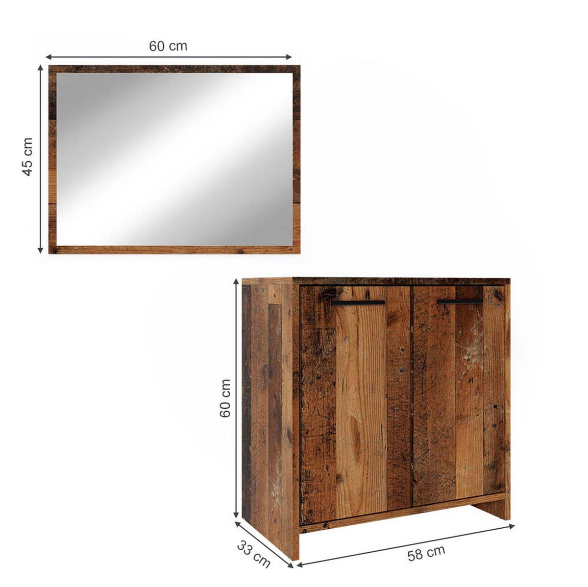 BADMÖBEL-SET Kiko Eiche rustikal 2 Teile - Wildeiche, Holzwerkstoff (58/60/33cm) - Vicco