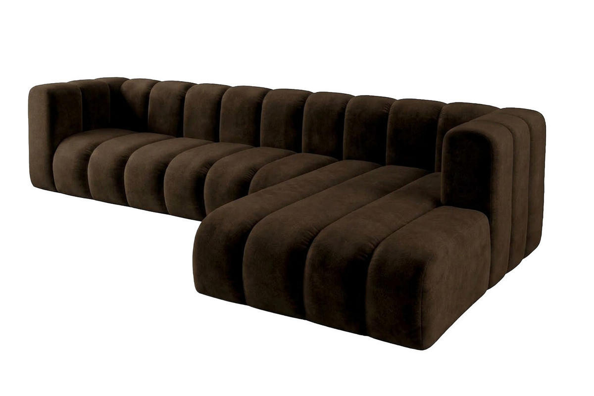 SEDACÍ SOUPRAVA Modulární Ve Tvaru L, Sametová Látka Riviera, Čokoládová, Pravá, GRAND 318 cm - hnědá, dřevo (318/179cm) - Kaiser Möbel