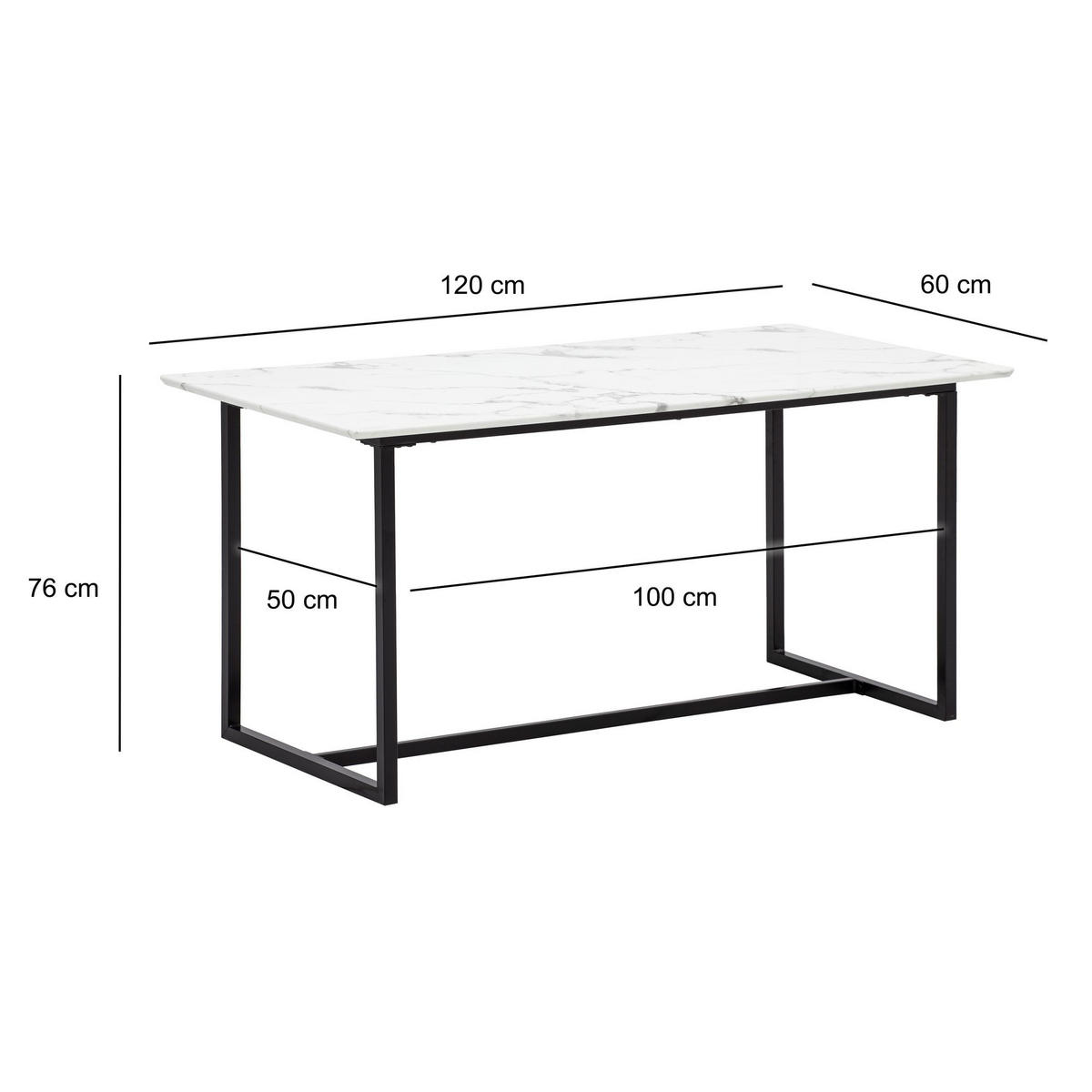 ESSTISCH Marmoroptik Metall Rechteckig Modern Klein, Weiß 120x60x76 cm - Schwarz/Weiß, Holzwerkstoff/Metall (60/120/76cm) - KADIMA DESIGN