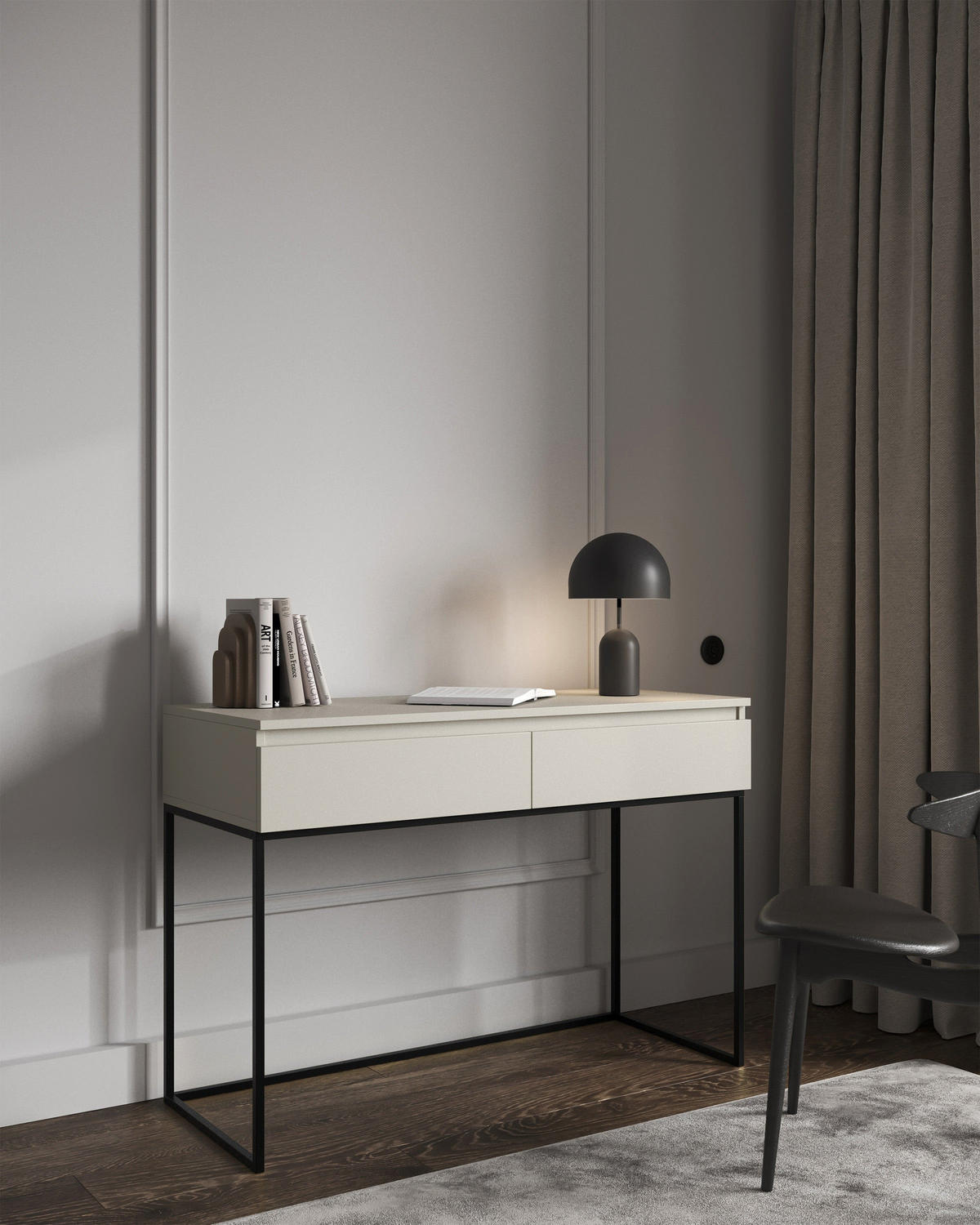 SCHMINKTISCH Selsey Bemmi Graubeige mit schwarzem Metallgestell 120 cm - Beige/Schwarz, Holzwerkstoff/Metall (50/120/80cm) - Selsey