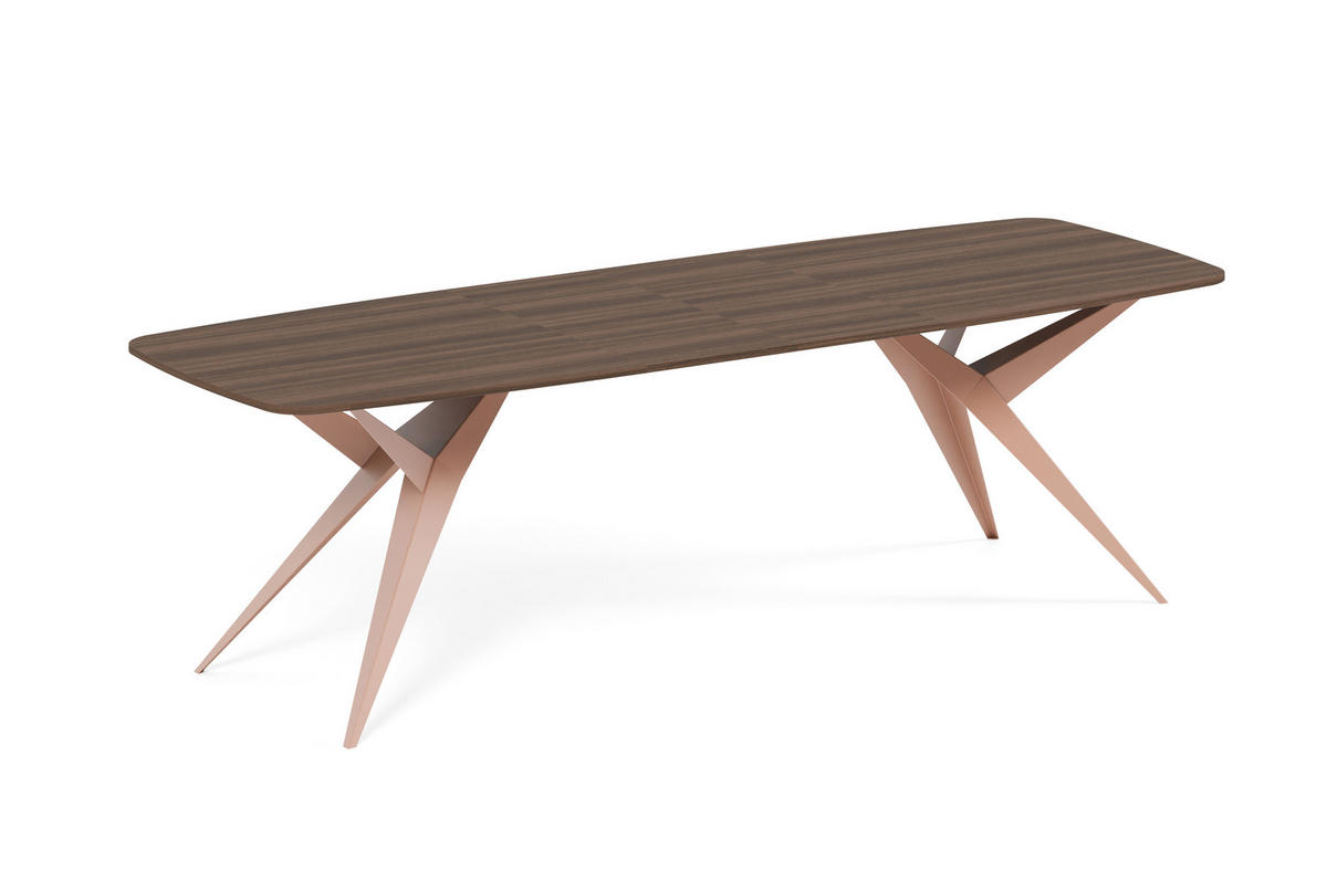 ESSTISCH AXIS - Haselnussfarben/Kupferfarben, Holzwerkstoff/Metall (90/180/76cm) - Meblini