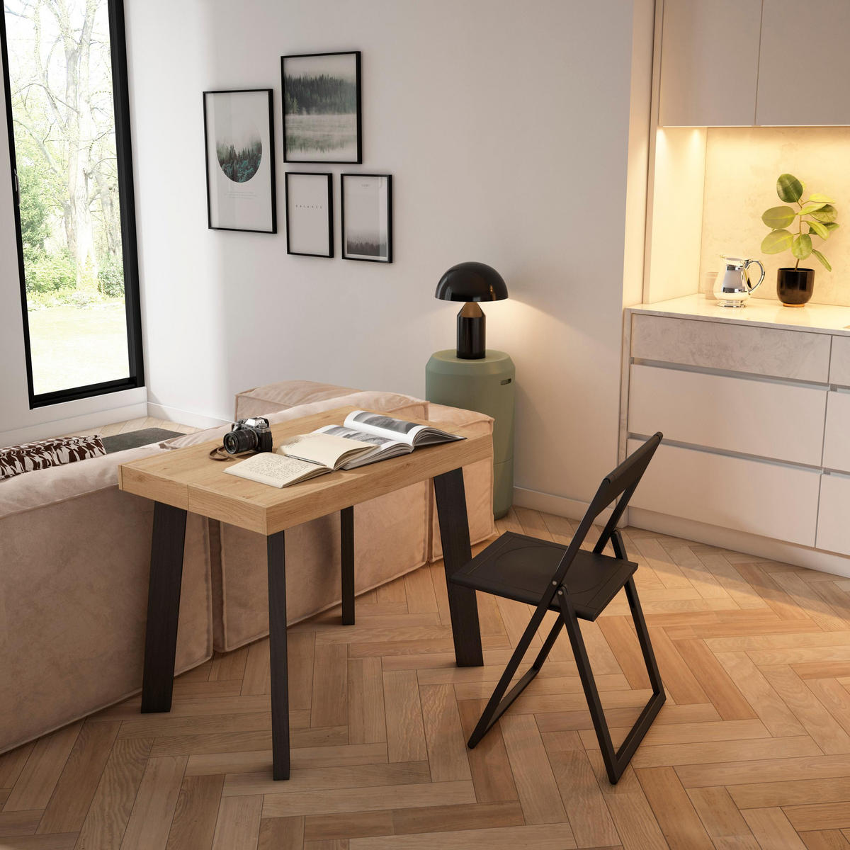 KONSOLENTISCH ausziehbar 58 bis 222cm, für 10 Gäste, eiche, schwarz, 90/58/73cm - Eichefarben/Schwarz, Holzwerkstoff (90/222/73cm) - Skraut Home