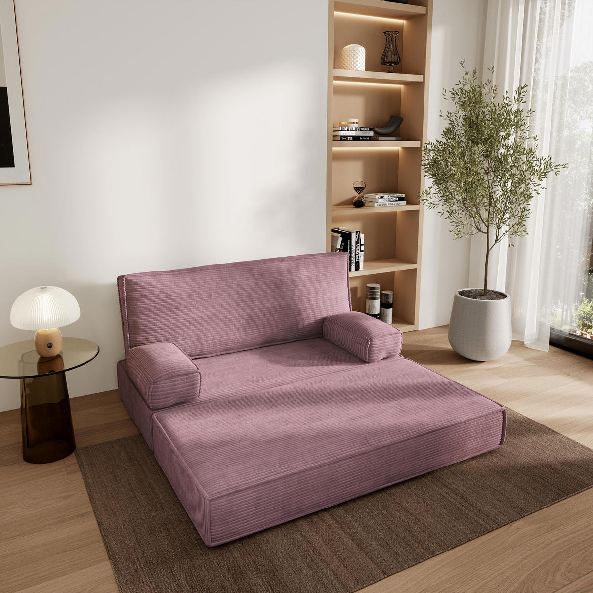 POHOVKA z pěny LADIA s funkcí spaní Manšestrová látka Vřesová - šeříková/fialová, textil (140/86/60cm) - MASSENO