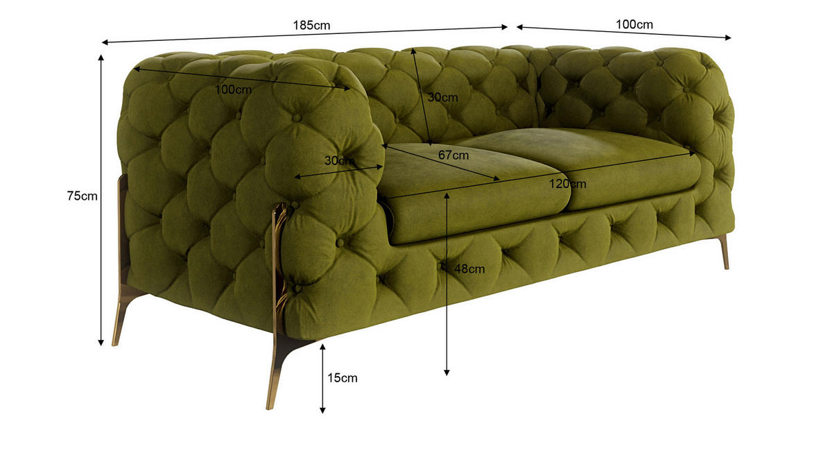 S Style Mobel CHESTERFIELD SOFA 2 sitzer Lexi Olive Samt