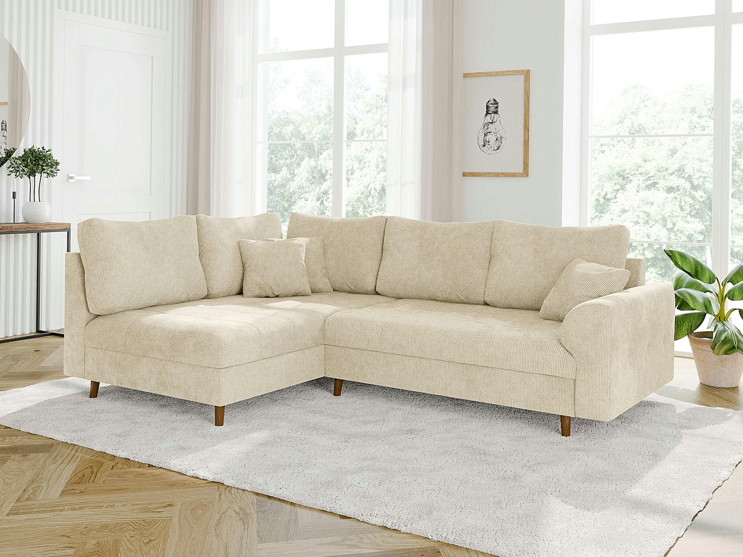 ECKSOFA Sigurd Beige Chenille - Ottomane links - Beige/Braun, Holz/Textil (231/161cm) - S-Style Möbel