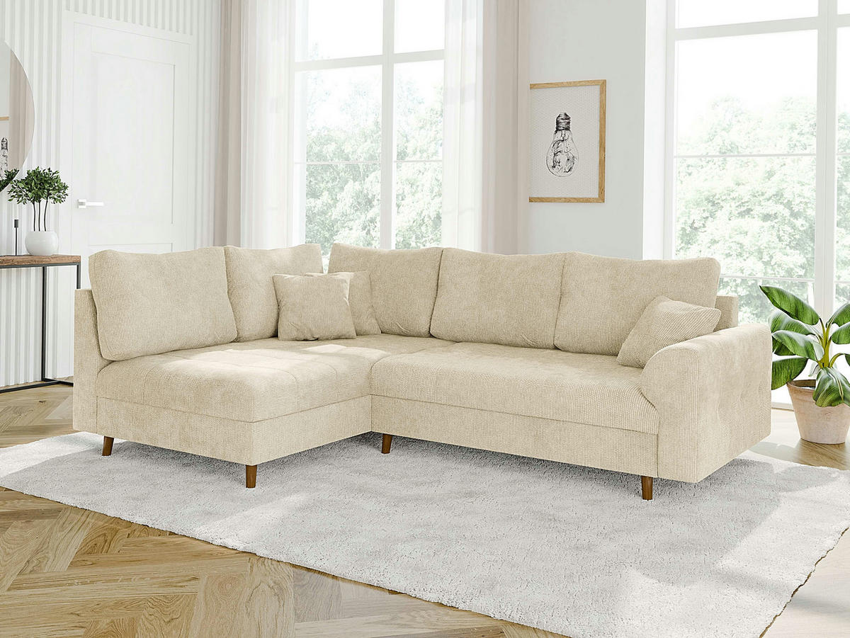 ECKSOFA inkl. Hocker Sigurd Beige Chenille - Ottomane Links - Beige/Braun, Holz/Textil (231/161cm) - S-Style Möbel