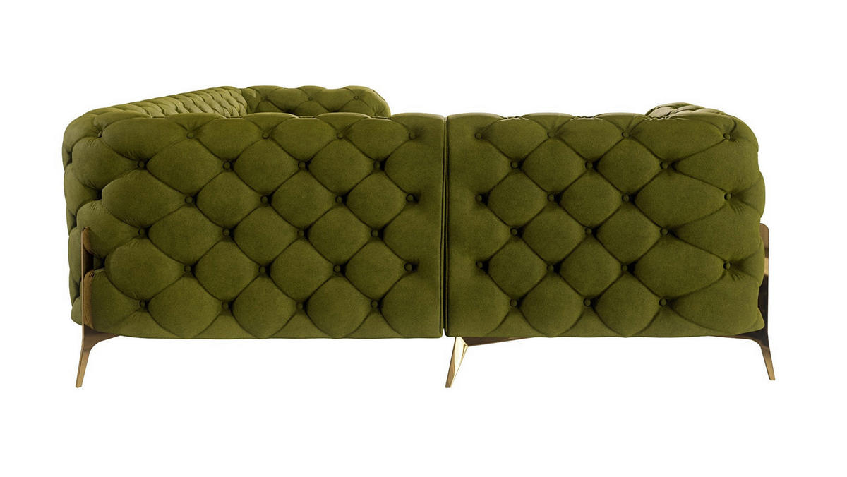 ECKSOFA Chesterfield Lexi Olive Samt, Ottomane links - Goldfarben/Olivgrün, Holz/Textil (264/204cm) - S-Style Möbel