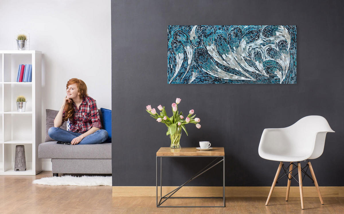 MOSAIK-WANDBILD Blau 100/45 cm - Blau, Glas (4.7/45cm) - KUNSTLOFT
