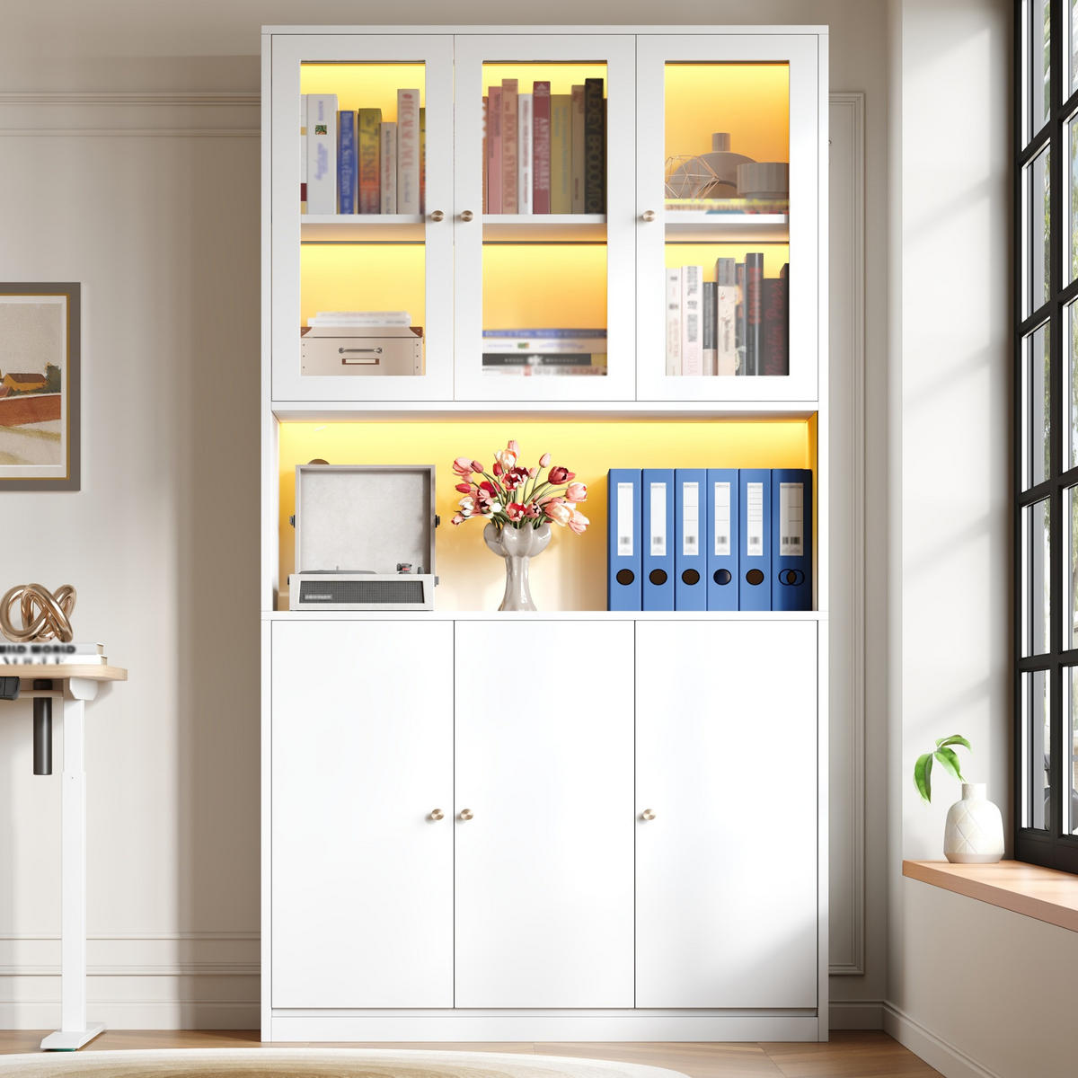 HIGHBOARD 100/200/35 cm Weiß aus MDF mit LED-Beleuchtung - Weiß, Holzwerkstoff (35/200/100cm) - OKMYHOME