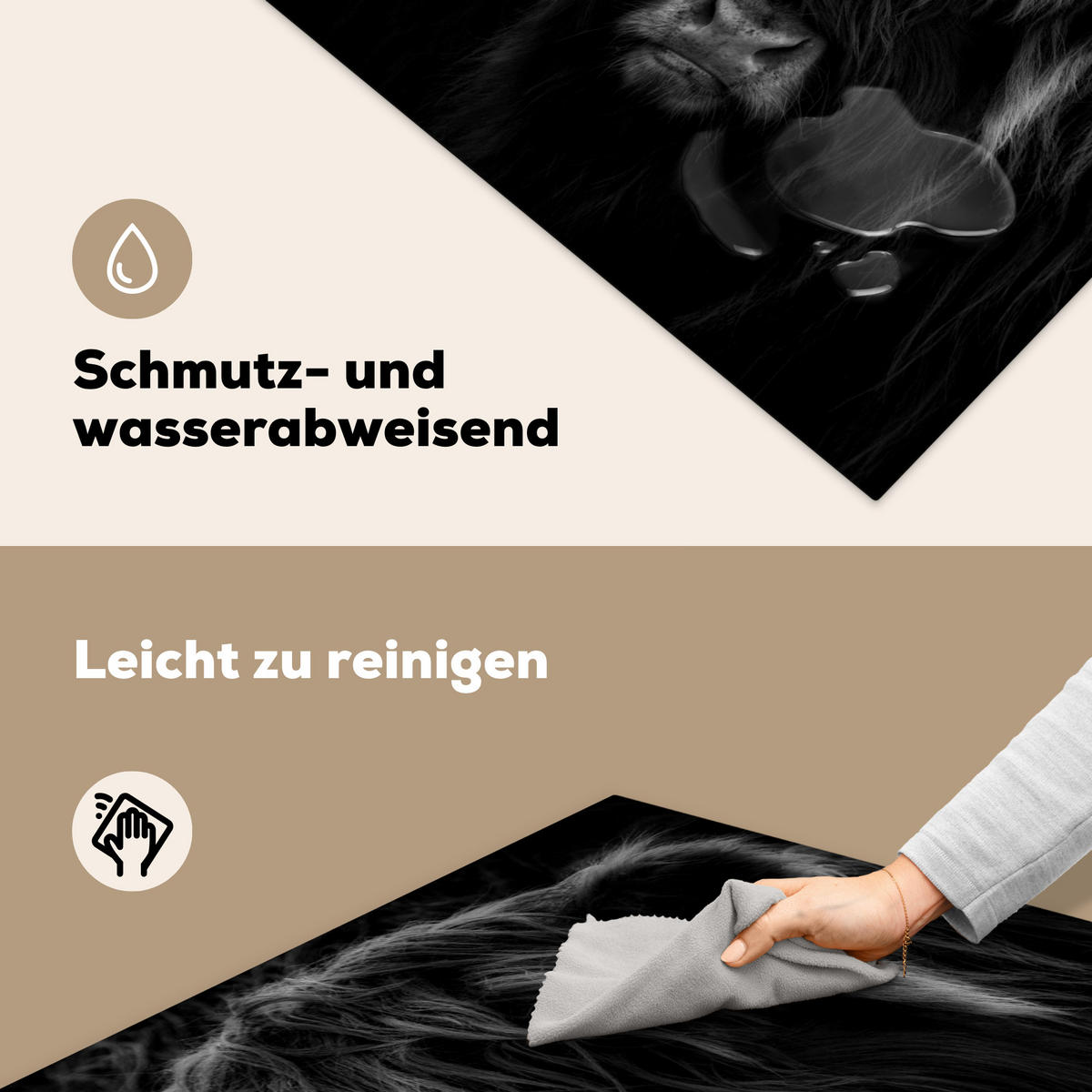 HERDABDECKPLATTE Schottischer Highlander - Kuh - Schwarz - Weiß - Tiere Induktionsmatte 78x78 cm - Schwarz, Kunststoff (78/78/0.2cm) - MuchoWow