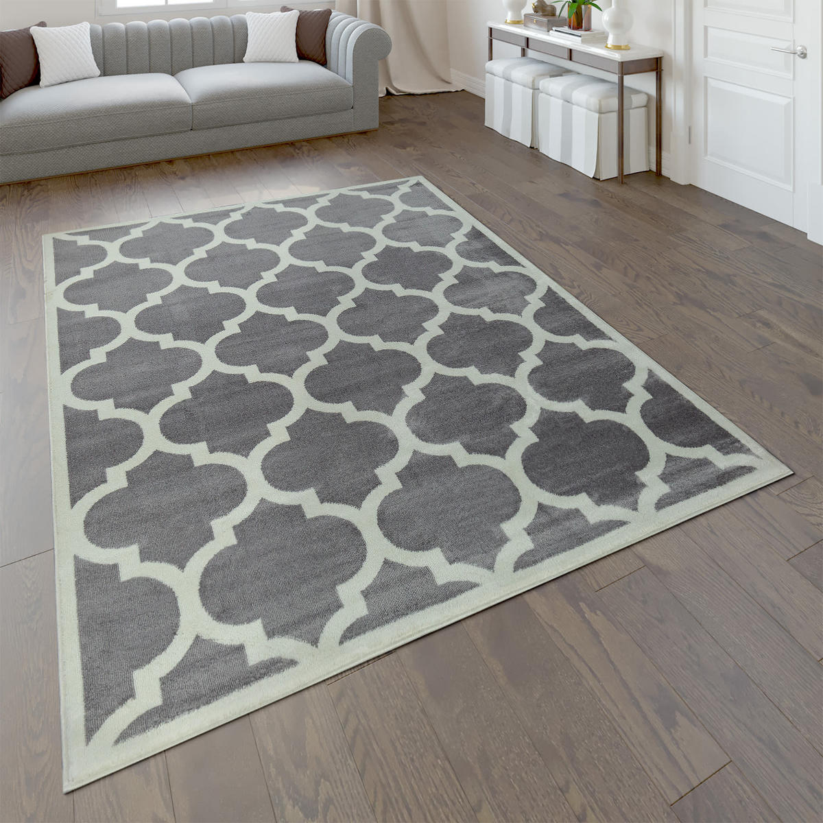 TEPPICH Kurzflor Marokkanisches Muster Wohnzimmer schmutzabweisend Grau Rechteckig 240x340 - Grau, Textil (240/340cm) - KADIMA DESIGN