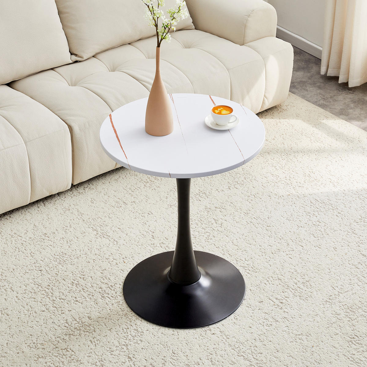 BEISTELLTISCH rund 60/72 cm in Weiß/Schwarz aus MDF und Metall - Weiß, Holzwerkstoff (60/60/72cm) - Flora Grace