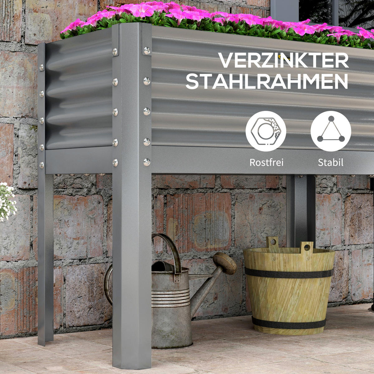 HOCHBEET, Silber, Stahl - Silberfarben, Metall (45/80/100cm) - Outsunny