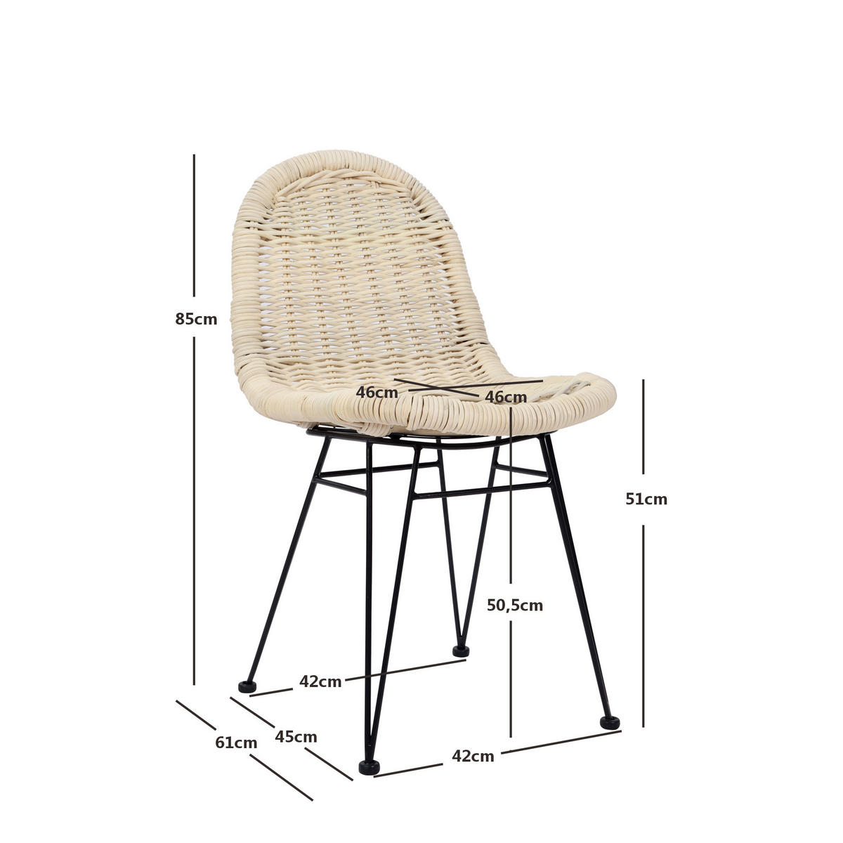 STUHL 2er-Set Rattan Braun - Beige, Holz (46/85/61cm) - Nordlys