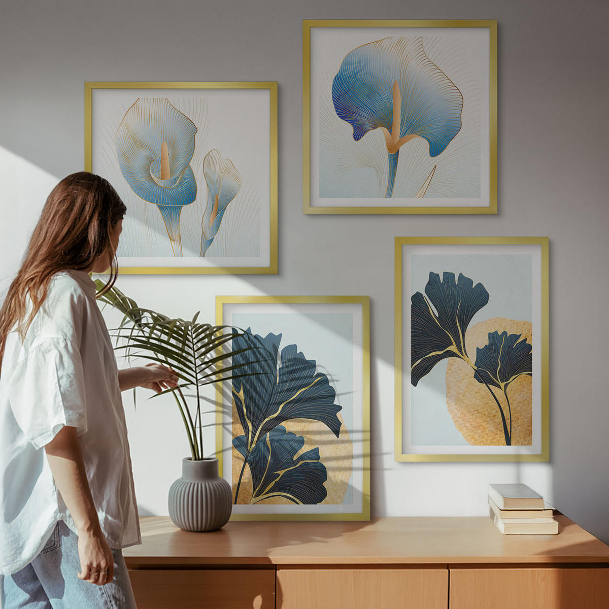 WANDBILDER 4er Set - 50x50 cm & 40x60 cm Goldrahmen - Zitronenweinporträt Kahlo - Goldfarben, Kunststoff (50/50cm) - ArtPrintCave