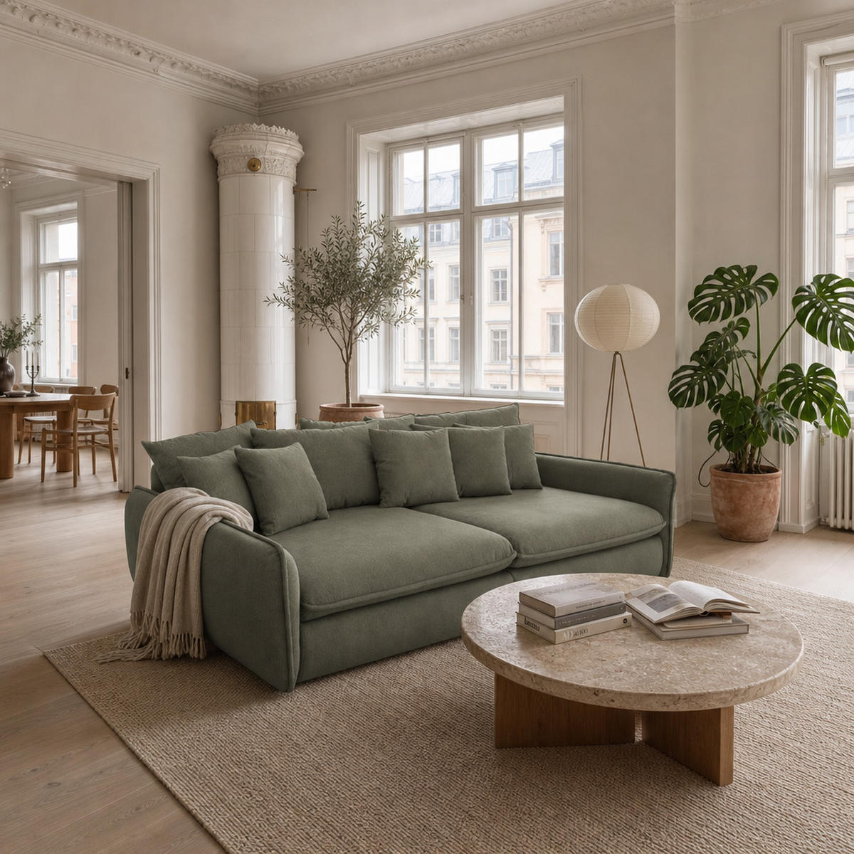 BIGSOFA Hereford Cord Dunkelgrün inkl. 11 Kissen 234/131/61 cm - Dunkelgrün, Kunststoff/Textil (234/61/131cm) - foamnova