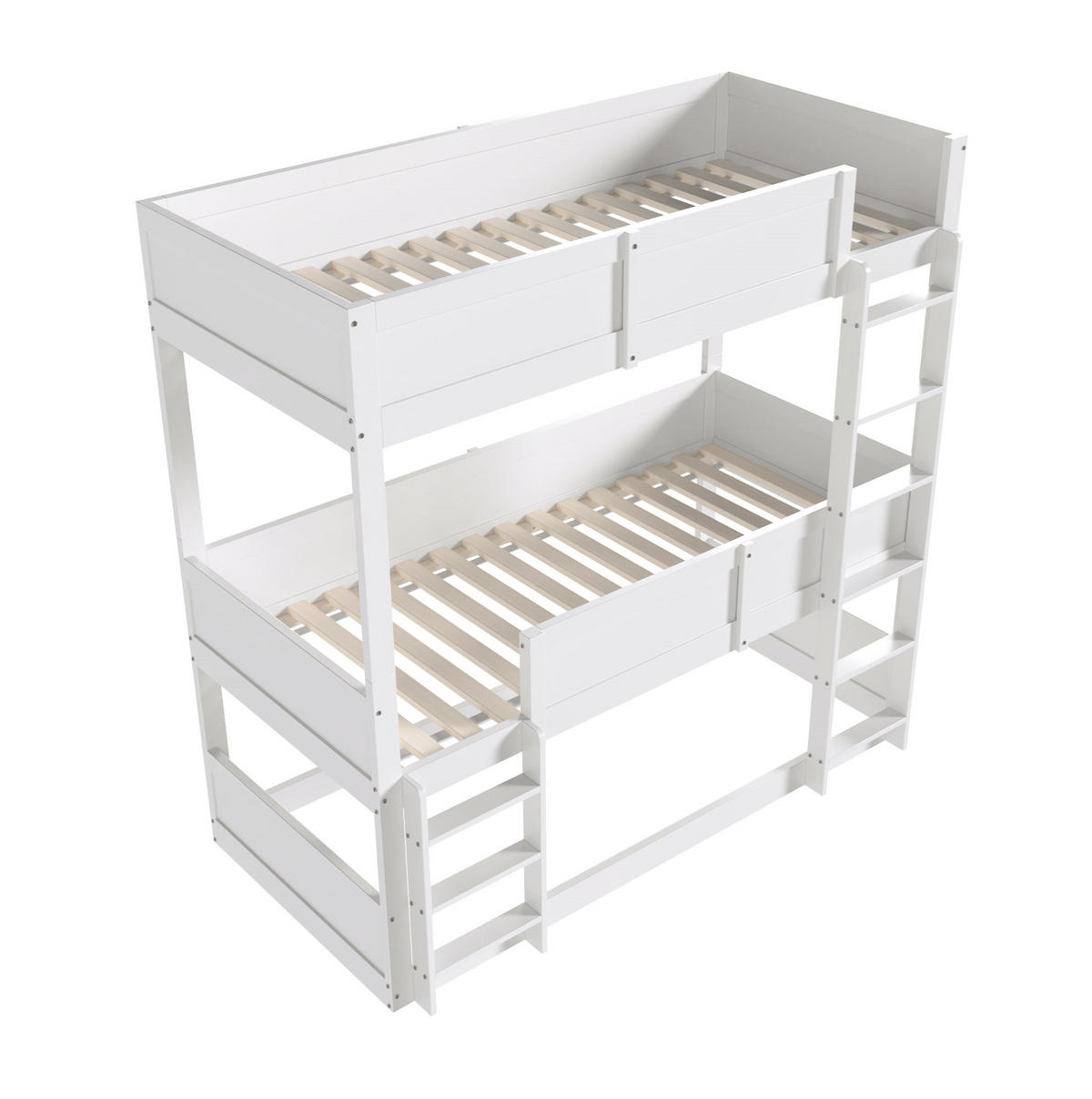 ETAGENBETT Kinderbett 90/200 cm aus Kiefer mit 3 Schlafplätzen Weiß - Weiß, Holzwerkstoff (90/200cm) - Modenvie