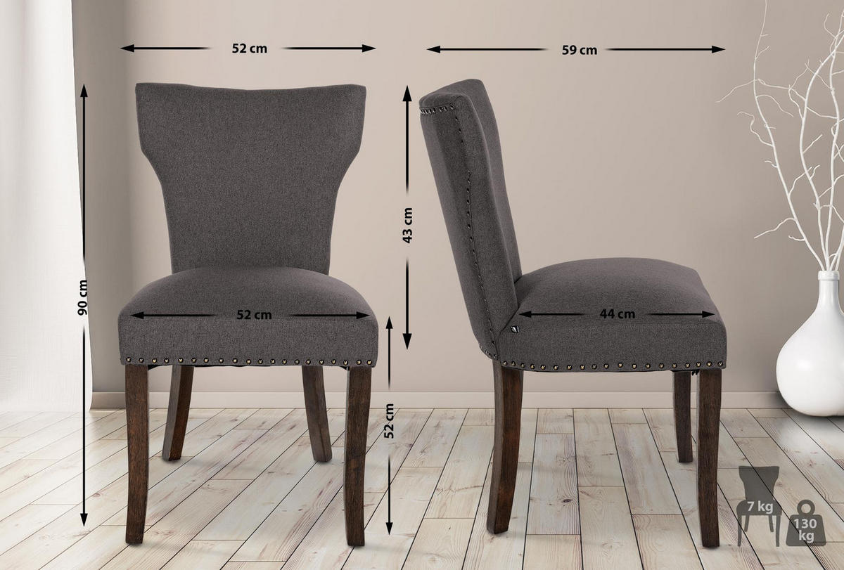WOHNZIMMERSTUHL Stoff dunkelgrau - Dunkelgrau, Holz/Textil (52/90/59cm) - CLP