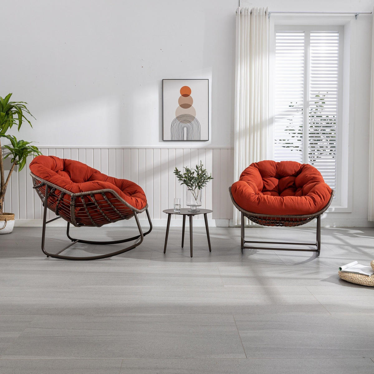 SCHAUKELSTUHL Schaukelsessel,Rattanstuhl mit Stahlrahmen,Orange-Polyester - Orange, Metall (94.5/80/111cm) - LVHOM
