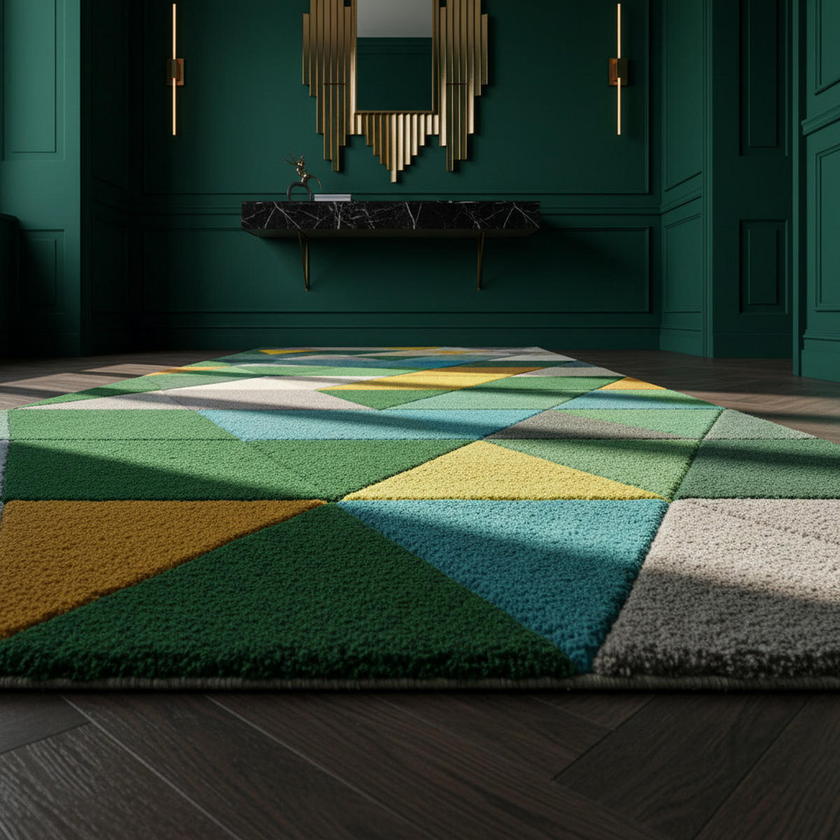 WOLLTEPPICH handgetuftet geometrisch DERWENT HAZEL, Grün-Multi 60x230 cm - Grün, Textil (60/230cm) - KADIMA DESIGN