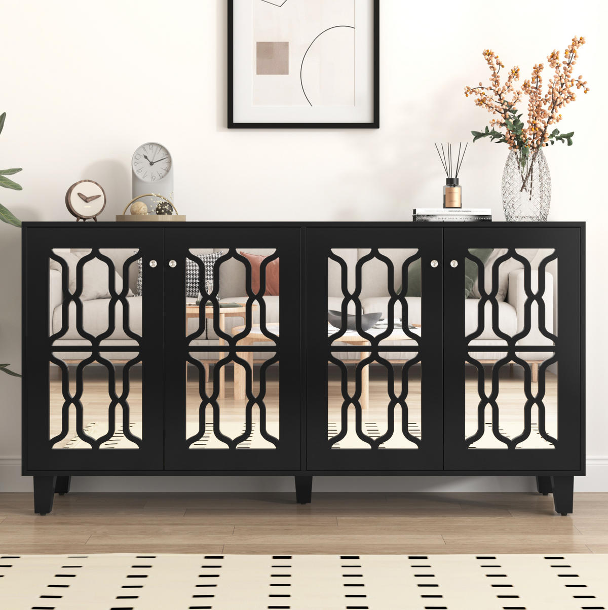 SIDEBOARD 160/40/84 cm Schwarz aus MDF mit 4 Türen - Schwarz, Holzwerkstoff (40/84/160cm) - OKMYHOME