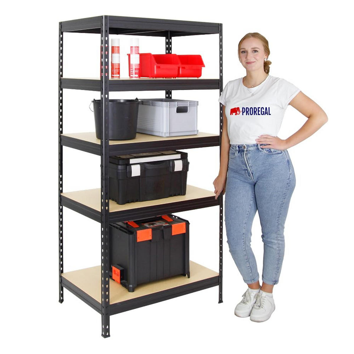 SCHWERLASTREGAL Rivet 2er-Set mit 2x 180x90x60 cm Fachlast 250 kg Schwarz - Schwarz, Metall (180/180/60cm) - PROREGAL