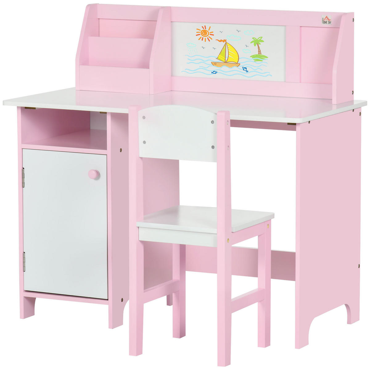 KINDER-SCHREIBTISCHSET DE-17513 mit Weißwandtafel und Stauraum Rosa - Pink, Holzwerkstoff (90/85/45cm) - ComfortXL