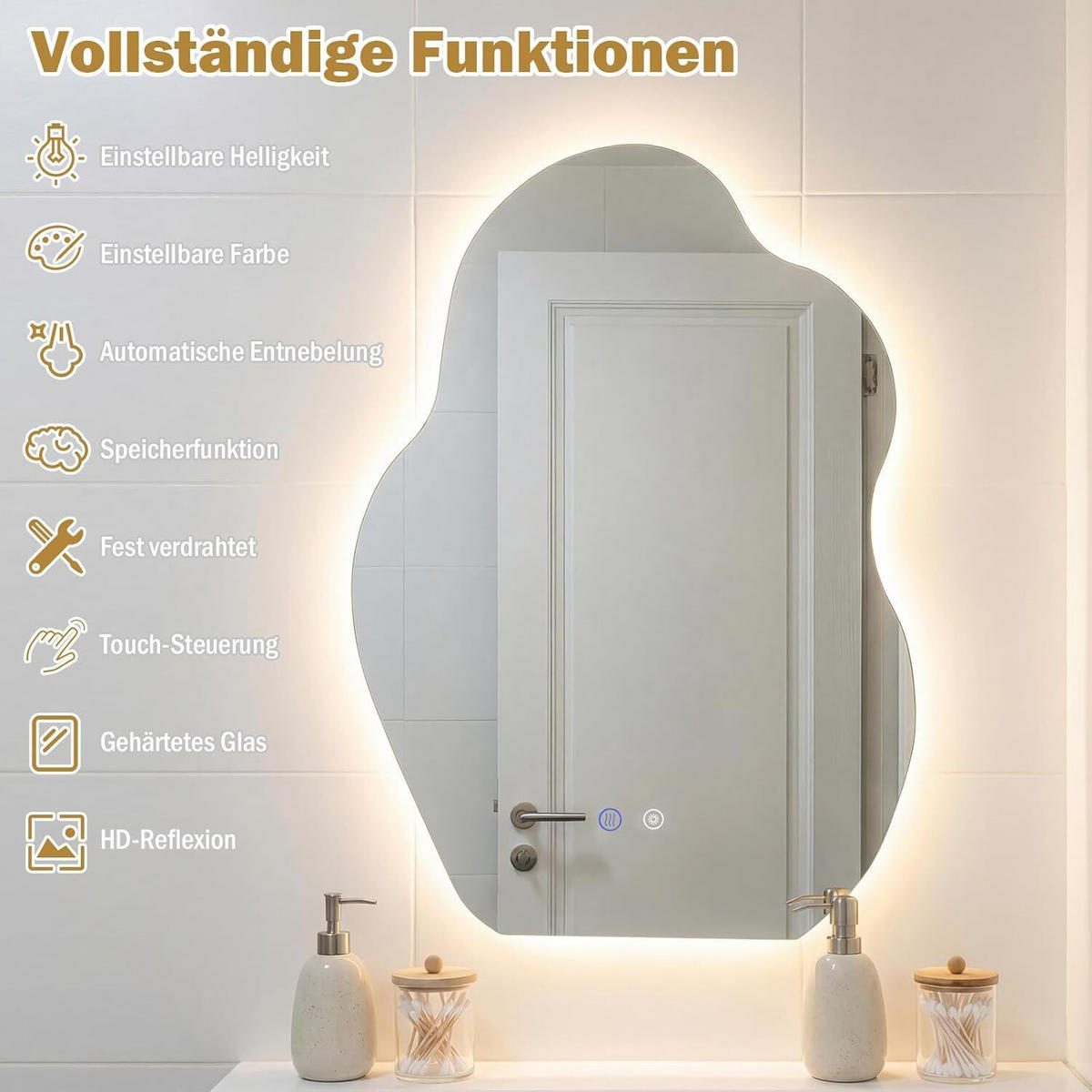 BADSPIEGEL mit Beleuchtung silber - Silberfarben, Glas (50/70/3.5cm) - COSTWAY