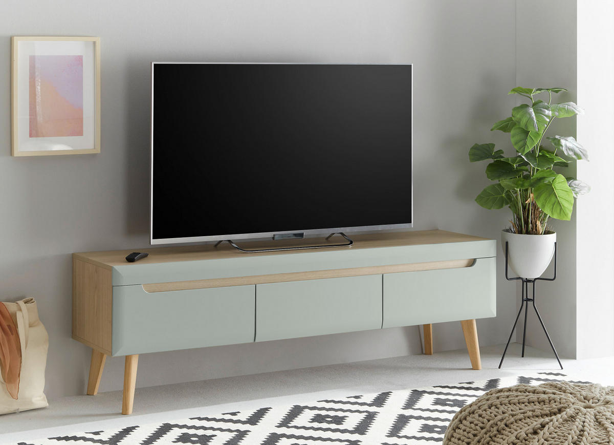 TV-LOWBOARD Pistazie grün, Eiche, skandinavisch 160 cm, TV Unterteil mit Schubladen - Eichefarben/Pastellgrün, Holz/Holzwerkstoff (160/50/40cm) - Furn.Design